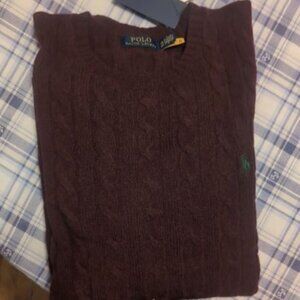 Polo Ralph Lauren Men’s Cable Knit Wool-Cashmere Crewneck Sweater Wine XXL